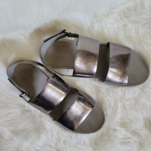 Vince Metallic Pewter Double-Strap Flat Sandals